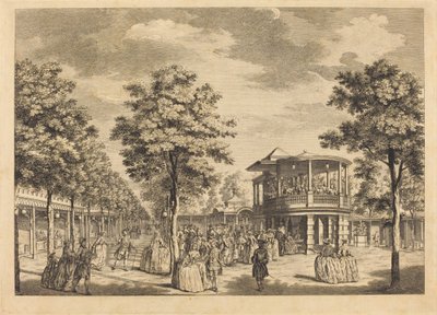 Bahçenin ve Orkestranın Girişinde Büyük Yürüyüşü gösteren Vauxhall Bahçeleri, Musick Çalma ile by Johann Sebastian Müller after Samuel Wale