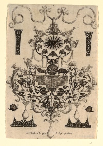 Baştan çıkarıcı kolye tasarımı, Plaka 1, başlıca erdemlere sahip sekiz kolye tasarımı serisinden by Johann Theodor de Bry