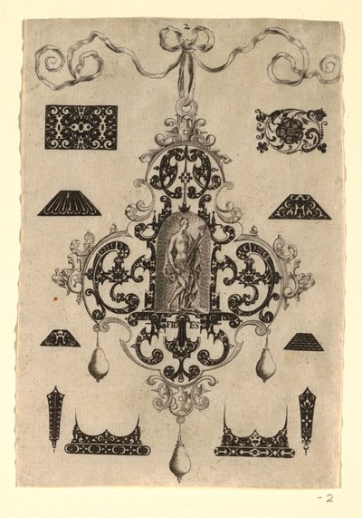 Başlıca erdemlere sahip sekiz kolye tasarımı serisinden 2. Plaka by Johann Theodor de Bry