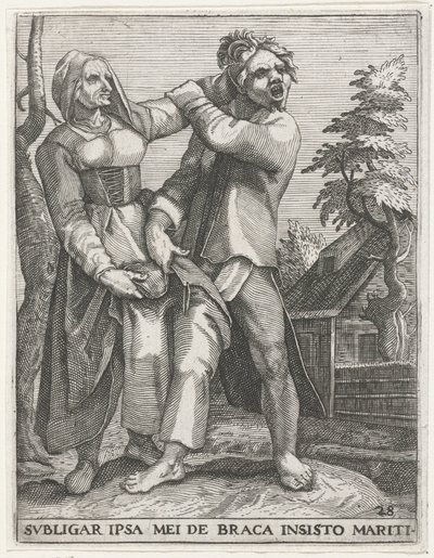 Strijd om de broek EŞİMİN PANTOLONU PANTOLONUNDA DUR (nesne üzerindeki başlık) Laik amblemler, 1596 (dizi başlığı) by Johann Theodor de Bry