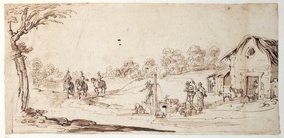 Kırsal Manzara (kağıt üzerinde kalem ve mürekkep) by Johann Wilhelm Baur