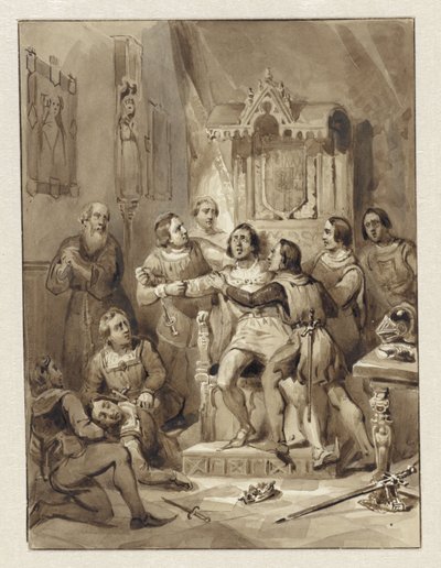 Kont William V çıldırır ve Gerrit van Wateringen'i öldürür, 1357 by Johann Wilhelm Kaiser (I)