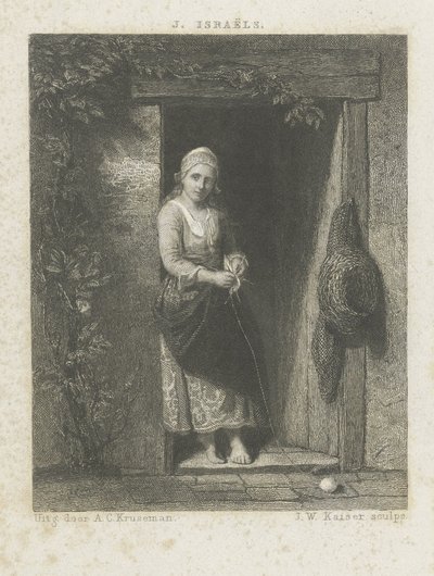 Örgü ile genç kadın by Johann Wilhelm Kaiser (I)