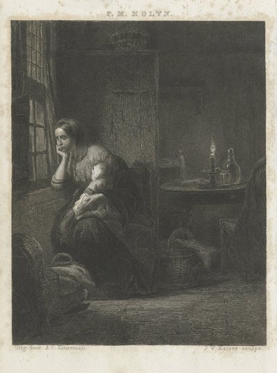 Pencerede çocuğu olan kadın by Johann Wilhelm Kaiser (I)