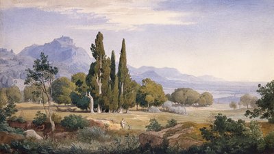 Bir Arcadian Manzarası (kalem ve sulu boya) by Johann Wilhelm Schirmer