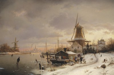 Donmuş Nehirde Ev Teknesi by Johannes Bartolomaus Duntze