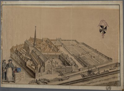 Bruges'deki Predikheren Manastırı (kağıt üzerine sulu boya ve kalem) by Johannes Beerblock