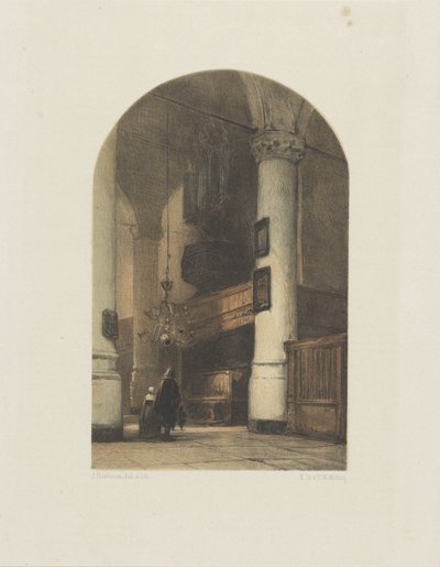 İki figür ve organ ile kilise iç by Johannes Bosboom