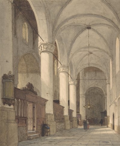 Bir Kilisenin Tonozlu Yan Nefi, Figürlü, 19. yy. by Johannes Bosboom