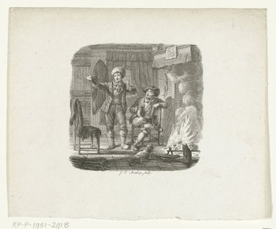 Ateşin yanında konuşan iki adam by Johannes Christiaan Bendorp