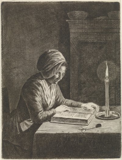 Kadın okuma ile karanlık oda by Johannes Christiaan Janson