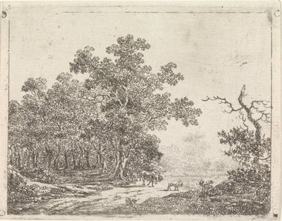Meşe ve sığır ile manzara by Johannes Christiaan Janson