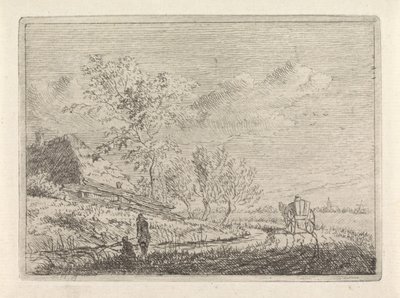Arabası ve iki balıkçı ile manzara by Johannes Christiaan Janson