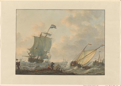 Çalkantılı sularda yelkenli gemiler by Johannes Christiaan Schotel