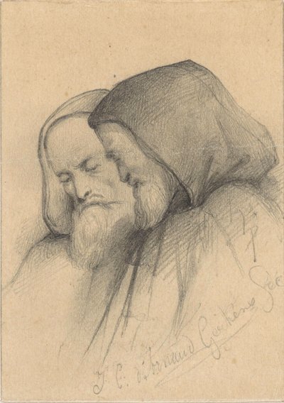 Keşiş kostümü giymiş iki yaşlı adam by Johannes Christiaan d