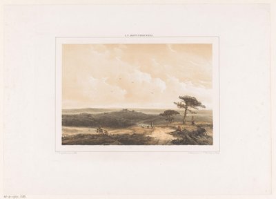 Dinlenme uzun yürüyüşe çıkan kimse ve sürü ile çoban ile fundalık manzara by Johannes Franciscus Hoppenbrouwers