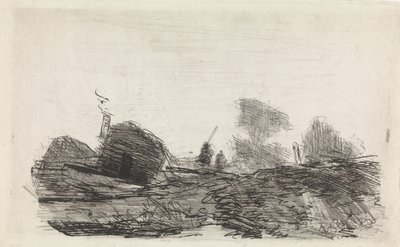 Bir ahır ve iki atlı ile manzara by Johannes Franciscus Hoppenbrouwers