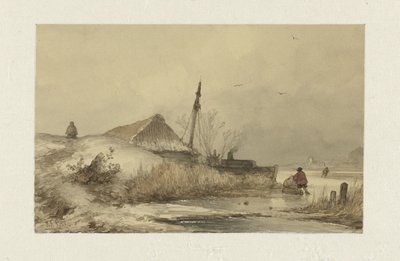 Bir hendekte bir çiftlik ile kış manzarası by Johannes Franciscus Hoppenbrouwers