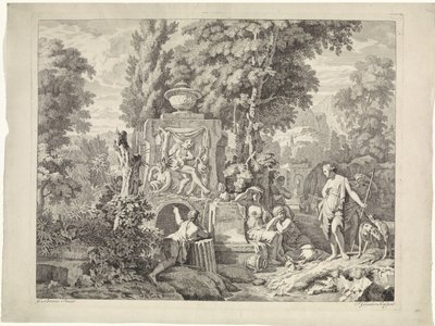 Bir Çeşme, Diana ve Perileri ile Manzara İncil, mitolojik ve alegorik temsiller (dizi başlığı) by Johannes Glauber