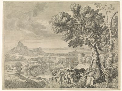 Dağ geçidi ve şelale ile manzara Gaspar Poussin