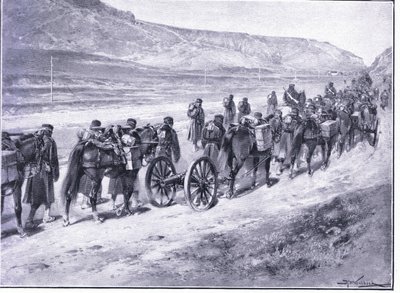 Ichon yolunda bir dizi sahra silahı, Cassells History of the Russo-Japon War Vol 1, c.1900