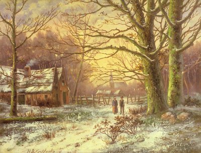 Kışın bir köyün önündeki yolda rakamlar by Johannes Hermann Barend Koekkoek