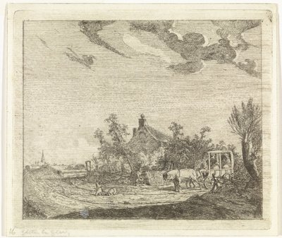 Bir evin önünde at ve araba by Johannes Huibert Prins