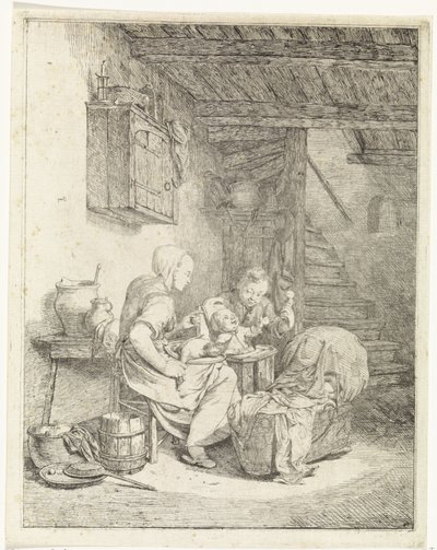 Karısı ve iki çocuk iç by Johannes Huibert Prins