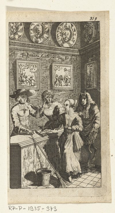 Simon de Vries için Sahte Şeytan Kitap İllüstrasyonu, Yedi Duyvelen Hükmü ve Hedendaeghsche Dienstmaegden'e Hizmet Etmek, Amsterdam, 1682 by Johannes Jacobsz van den Aveele