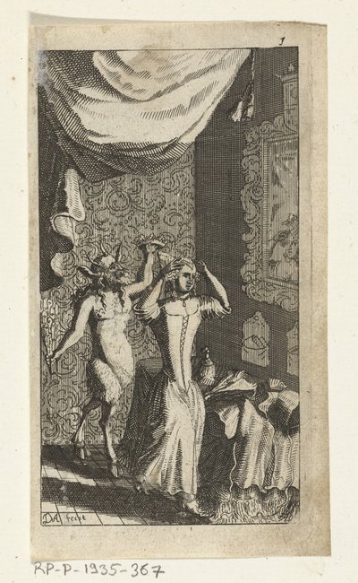 gururlu şeytan Simon de Vries için kitap illüstrasyonu, Seven Duyvelen kararı ve Hedendaeghsche Dienstmaegden, Amsterdam, 1682 by Johannes Jacobsz van den Aveele