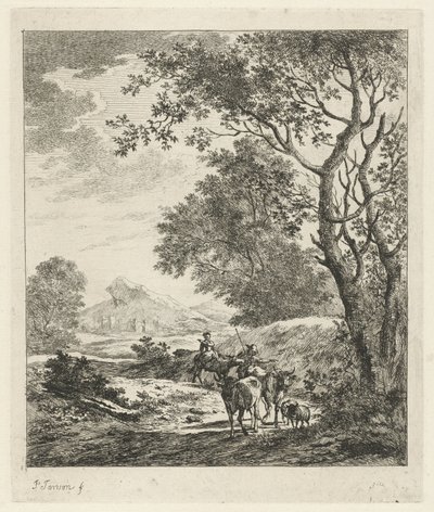 Çoban ve Sığır ile Manzara by Johannes Janson