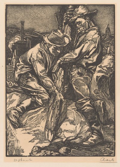 İnşaat işçileri kazık çakmakla meşgul by Johannes Josephus Aarts (signed by artist)