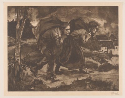 Arkasında çanta olan kadın ve erkek by Johannes Josephus Aarts (signed by artist)