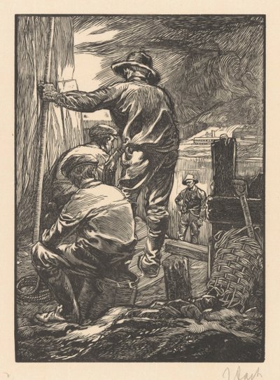 Su kenarında dört işçi by Johannes Josephus Aarts (signed by artist)