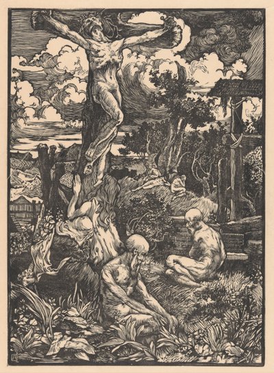 Tepelik manzara içinde çarmıha gerilmiş adam by Johannes Josephus Aarts