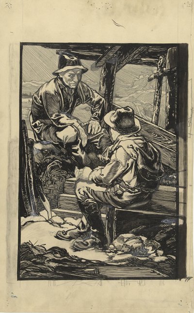 Bir tahta kulübede iki bent işçisi by Johannes Josephus Aarts