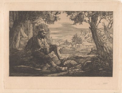 Tepelik manzara içinde oturan adam by Johannes Josephus Aarts