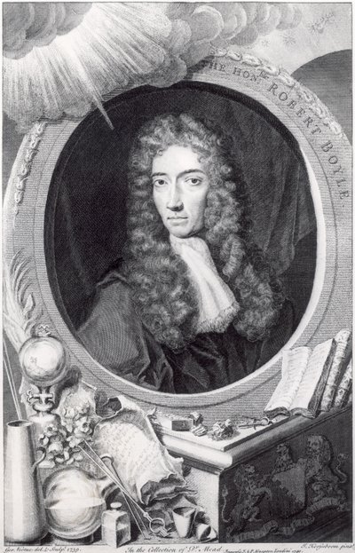 George Vertue (1684-1756) 1749 tarafından oyulmuş Saygıdeğer Robert Boyle (1627-91) portresi by Johannes Kerseboom