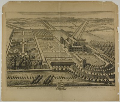 Nottingham County'deki Wollaton Salonu, Britannia Illustrata'dan 68 numaralı plaka by Johannes Kip