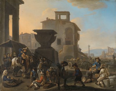 Sahte Diş Hekimi ile İtalyan Pazar Yeri Bir İtalyan Kasabasında Gezici Diş Çektirme ile Pazar Yeri by Johannes Lingelbach