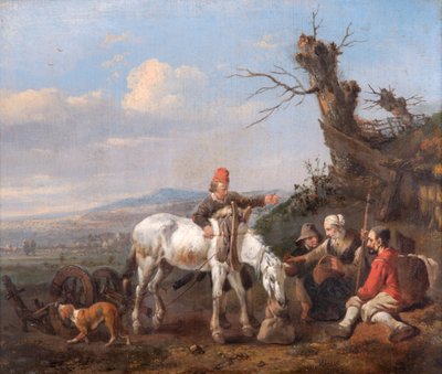 Dinlenen Gezginlerle Manzara (meşe panel üzerine yağlı boya) by Johannes Lingelbach