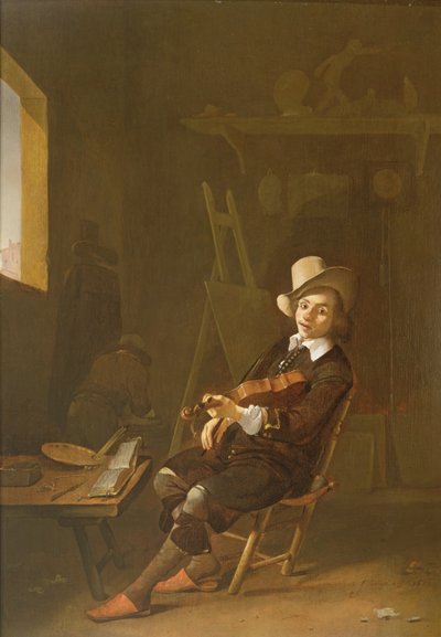 Keman Çalan Sanatçının Kendi Portresi by Johannes Lingelbach