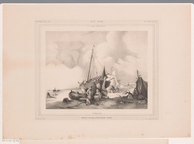 Tekneler ve insanlarla Hollanda sahili Hollandalı bir sahil (nesnedeki başlık) by Johannes Lodewijk Riedel