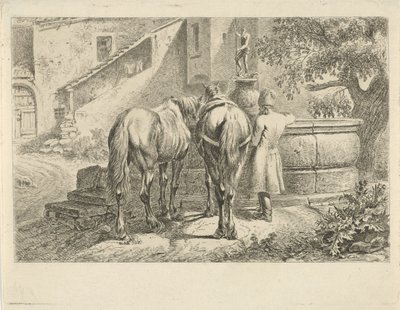 Bir çeşmenin yanında atları içmek by Johannes Mock