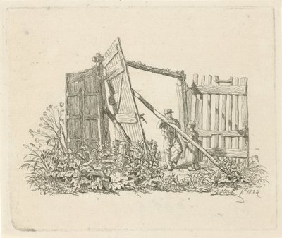 Açık bir kapıda iki figür by Johannes Mock