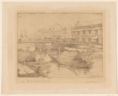 Doğu Java'daki Surabaya'nın aşağı kentindeki kırmızı köprü by Johannes Nicolaas