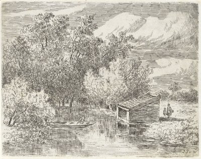 Bir nehir üzerinde kayıkhane by Johannes Pieter van Wisselingh