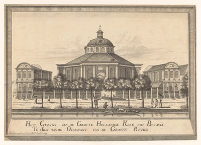 Batavia'daki Yeni Hollanda Kilisesi'nin Görünümü Groote Hollandse Kerk'ten Groote Revier'in Overkant'ından Batavia Te Sien'e Görünüm (nesne üzerindeki başlık) by Johannes Rach