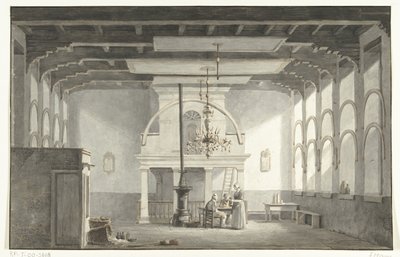 1618-1619 yıllarında Ulusal Sinod'un yapıldığı Dordrecht'teki Kloveniersdoelen'deki salon, 1836 by Johannes Rutten (signed by artist)