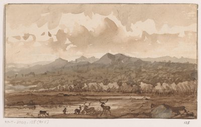 Geyik ile dağ manzarası by Johannes Tavenraat (signed by artist)